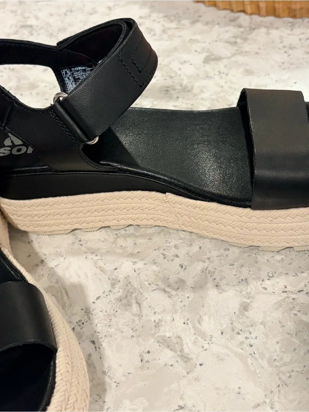 NWOT. Sorel Cameron Black Espadrille Sandals with Ankle Strap. Size 7.5.
